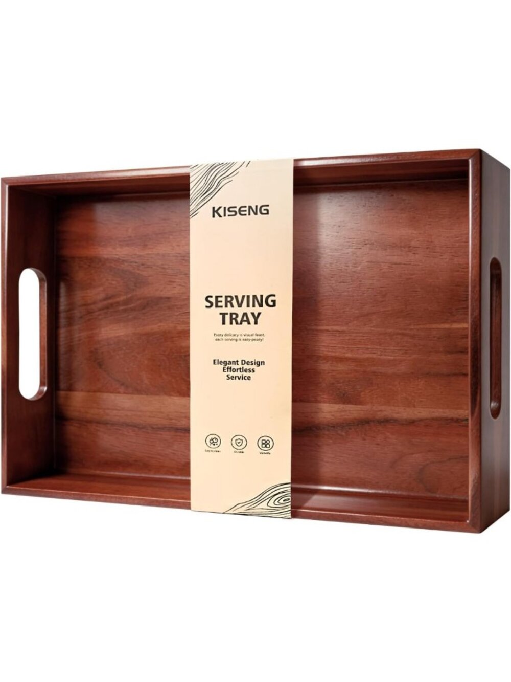 Large Acacia Wood Serving Tray with Handles - 17x12 Inch for Food & Drinks